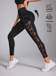 Easithlete Women's Simple And Plain Daily Semi-Transparent Leggings Yoga Pants