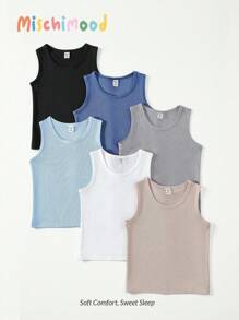 SHEIN Young Boy 6 Packs Minimalist Solid Color Texture Fabric Underwear Set,Summer,Travel