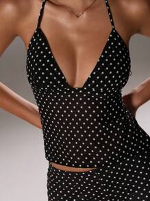 Flirla Women's Summer Polka Dot Print Halter Top And Fitted Shorts Sexy 2-Piece Set - Black - View 7