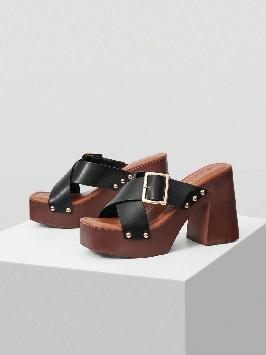 MOTF 棕色厚底系带女式凉鞋 - 黑色 - 查看 1