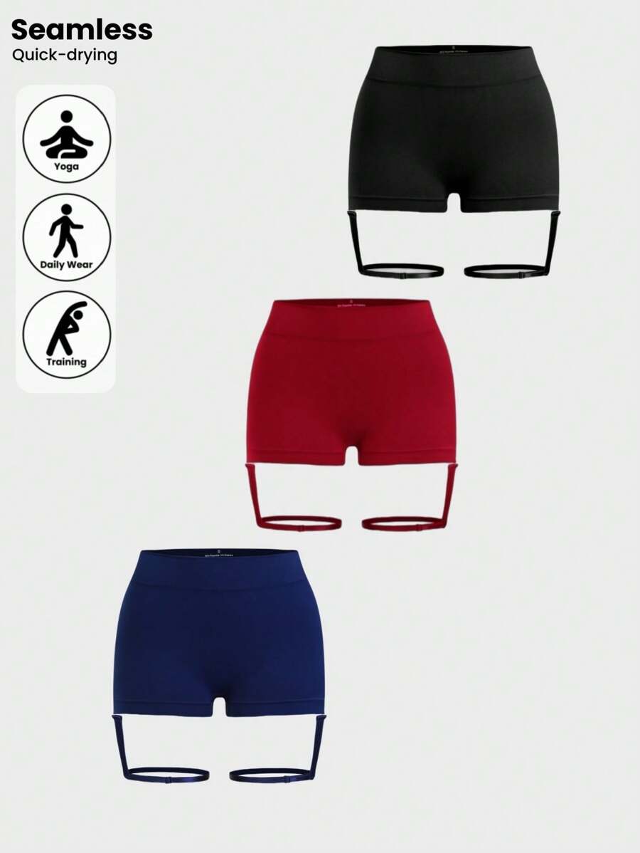 Easithlete Women's Seamless Knitted Mini Yoga Shorts With Unique Cut Out Garter Detail, Quick-Drying For Gym And Training Workouts.