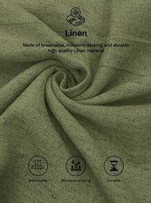 SHEIN LUNE 女士亚麻面料衬衫领纽扣装饰连衣裙，杏色，适合春夏休闲外出和工作办公室 - 軍綠色 - 查看 6