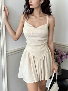 SHEIN MOD Swing Neck Gathered Waist  Irregular Hem Knitted Jacquard Vest Two Pieces Outfits For Daily Wear Women ,Tea Party ,Brunch Outfits , Coquette , Casual Sun Dress Set