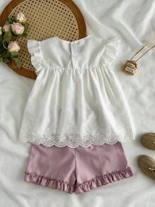 SHEIN Vintaside Kids Modisches Mädchen Sommer Set mit rundem Kragen weißem Ärmellos-Top und passendem minimalistischen rosa Shorts