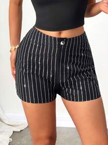 Firerie Women Elegant Commuting, Fashionable, Casual Vacation, Black High-Waist Pocket Super-Mini Shorts, Beach, Airport - Black - View 9