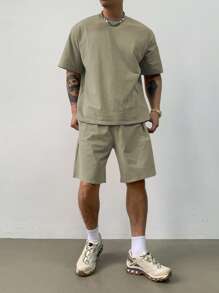 DAZY Camiseta casual sólida de color marrón para hombre, ajuste regular, para el verano