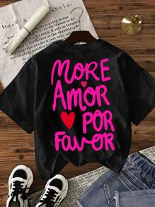 INAWLY Women's Casual Slogan Print Round Neck Short Sleeve T-Shirt, Summer - Black - View 6