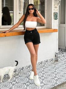 EURMUSE Quần short chi tiết 100% Cotton cứng cáp, có dây thun - màu đen - Xem 5