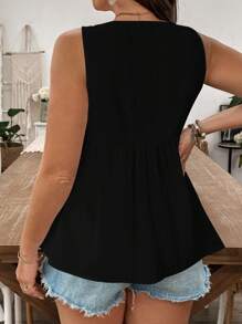 SHEIN LUNE Áo ba lỗ không tay trang trí nút viền bèo nhún cỡ lớn cho nữ - Nhiều màu - Xem 2