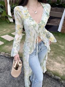 DAZY 新款秋季碎花连衣裙，适合节日/节日装扮长袖连衣裙 - 白色 - 查看 7