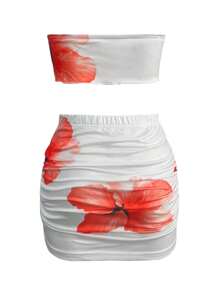 INAWLY Women Summer Vacation Camisole Top & Mini Skirt 2 Pieces Set Orange - Orange - View 2