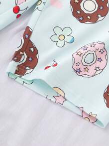 2 件套青少年女孩冰淇淋印花紧身圆领短袖衬衫和短裤睡衣套装，夏季