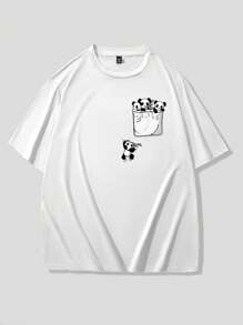 Manfinity Homme 大码男式夏季熊猫印花圆领短袖T恤