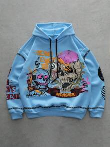 Manfinity Streetrush Men's Gothic Skull Street Style Light Grey Hoodie