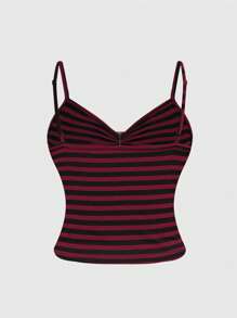 ROMWE Plus Size Dual-Tone Striped Metal Round Buckle Adjustable Suspenders - Burgundy - View 2