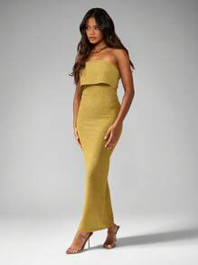 MISSGUIDED Đầm dạ hội dài ôm sát cơ thể thanh lịch không dây Lurex có gân, váy dạ hội trang trọng dài cho dịp đặc biệt, tiệc cưới, khách dự tiệc, lễ hội, Giáng sinh - màu xanh lá - Xem 1