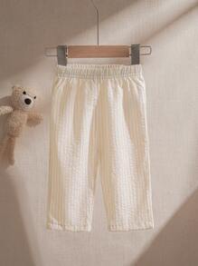 SHEIN سروال كتان مخطط للأطفال الرضع من الولدان في فصلي الربيع والصيف، بنطلون طويل مناسب لخروجات يومية، التناسق، العطلات، الجامعة