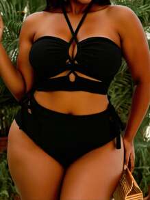 Slaydiva Summer Beach Plus Size Crisscross Tie Side Halter Bikini Set