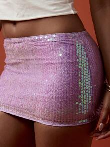MISSGUIDED Jupe mini à paillettes pour soirée, festival, club, danse, performance. Moulante étincelante, irisée, pailletée, tenue de soirée - Parme - Voir 6