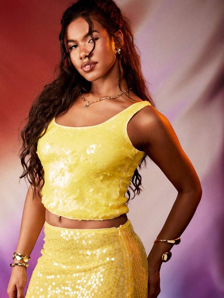 MISSGUIDED Glamorous Sequin Shimmer Sleeveless Cami Tank Crop Top