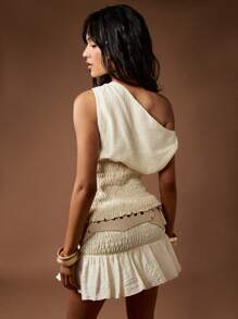 MISSGUIDED 单肩褶饰夏季衬衫休闲沙滩罩衫垂坠雪纺不对称无袖度假派对晚礼服衬衫