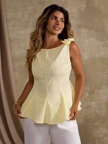 Roveilla Plus Size Women Yellow Floral Jacquard Bow Decor Camisole, For Vacation Summer Clothes Women Summer Shirts Women Summer Clothes Dress Women Clothes Women Summer Sets Butter Yellow