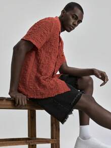Ontre Camisa casual de verano para hombres de 2025, de unicolor y textura, adecuada para el Día de la Independencia, el Día de San Juan, la graduación, el uso diario, bonita camiseta de verano, camisa de vacaciones playeras para hombres