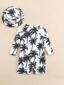 SHEIN Infant/Baby Boy Cartoon Whale Print Long Sleeve Romper With Hat, Summer Sun Protection Beach Outfit Baby Beach Outfits Baby Beach Wear Beach Outfits Infants Baby Vacation Outfits Beach Outfit For Baby - Multicolor - View 2