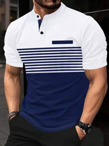 Manfinity Homme Camisa polo casual/de oficina de manga corta a rayas para hombres