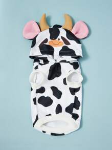 PETSIN 1pc Pet Cat Dog Universal Sleeveless Hoodie, Cute Cow Print Cartoon 3D Cosplay Sweatshirt For Pets - Multicolor - View 5