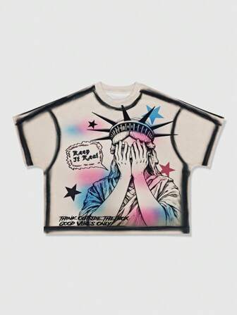 Grunge Punk maglietta casual da uomo, girocollo, maniche corte, con stampa slogan, per l'estate