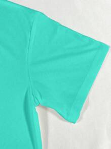 INAWLY 夏季大码女式字母闪电图案短袖T恤 - 薄荷綠 - 查看 3