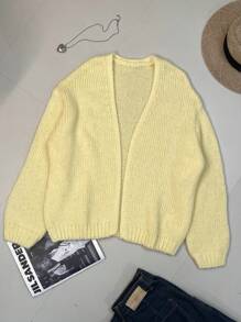 INAWLY Damen Große Größen Lässig Einfarbig Gestrickter Cardigan