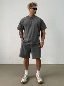 DAZY Camiseta regular de verano color gris sólido para hombres