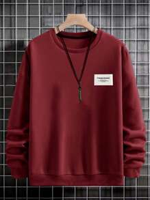 RueChic Áo hoodie nỉ vá chữ 100% cotton cho nam - Đỏ - Xem 3