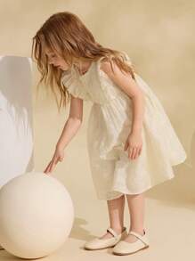 Ontre Kleid mit gerüschtem Kragen und floraler Stickerei für Kleine Mädchen