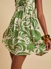 Travachic 女士梭织印花细肩带迷你连衣裙、度假风格、梭织图案印花、女士休闲夏季度假装、波西米亚海滩度假装、波西米亚风时尚、节日装、女士沙滩装、女士夏季装、毕业装、女士生日装、海滩必备品、女士机场装、俱乐部装、茶会礼服、生日礼服、夏季太阳裙、女士优雅礼服 - 綠色 - 查看 5