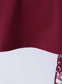 2 Stücke/Set Kleine Mädchen Top mit Kappe & gerade Hose mit Blume Muster, geeignet für Urlaub, Ausflug und Freizeitbekleidung - Bordeaux - Übersicht 7