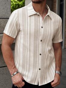 Manfinity RelaxMax Chemise décontractée à manches courtes boutons et rayures pour hommes d'été