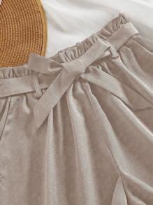 Women's Solid Color Waist Tied Pocket Relaxed Casual Shorts - Apricot - View 3