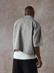 SUMWON Textured Short Sleeve Button Down Over Shirt Street Style Fashion Lightweight Oversized Casual Summer Spring Fall - Black and White - View 3