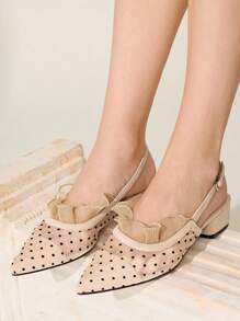 CUCCOO CHICEST Apricot Polka Dot Mesh Sexy Elegant Fairy Style Breathable Low Heel Backless Slip-On Flat Women Shoes Elegant Shoes - Apricot - View 3