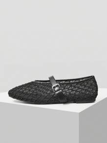 MOTF PREMIUM LASER CUTOUT SQUARE TOE WOMEN FLAT LOAFERS FOR CHRISTMAS SPRING SHOES - Black - View 4