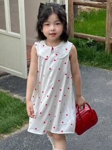 DAZY Vestido de niña sin mangas con dobladillo con volantes de lunares, de verano - Blanco - Ver 5