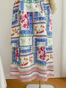 SHEIN EZwear Summer Bohemian Vacation Style Fruit & Floral Print Layered Plus Size Maxi Dress - Multicolor - View 4