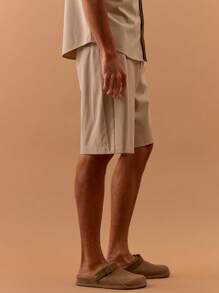 Musero Men Heavy Linen Longline Shorts Spring, Summer, Holiday, Vacation - Apricot - View 3