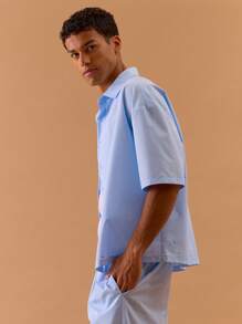 Musero Paint Splatter Short Sleeve Shirt Spring, Summer, Holiday, Vacation - Baby Blue - View 3