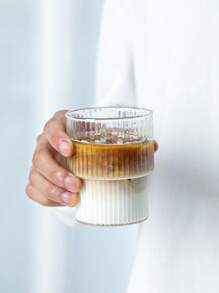 1 Pieza Taza de vidrio transparente con rayas verticales de estilo Ins, taza de vidrio a rayas, para café, jugo o leche, regalo navideño - transparente - Ver 4