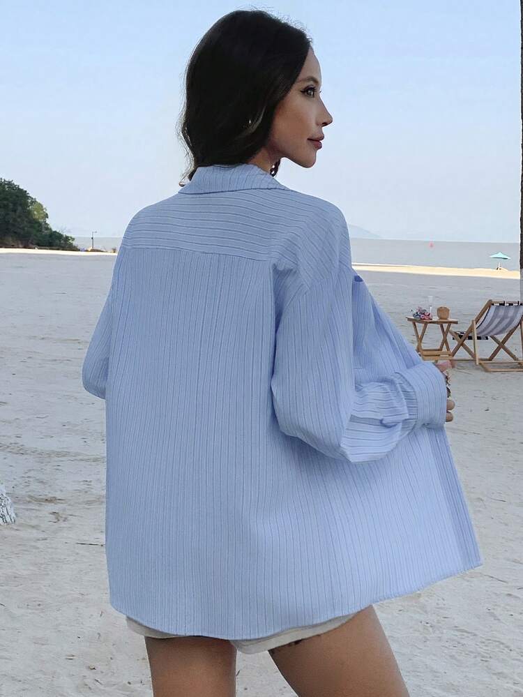 Casual Striped Loose Fit Women's Shirt, Summer,Fall Women Clothes Long Sleeve Top
