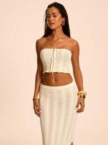 SHEIN BAE Sexy Hollow-Out Cropped Tank Top & High Waist Bodycon Mini Skirt 2 Pieces Set